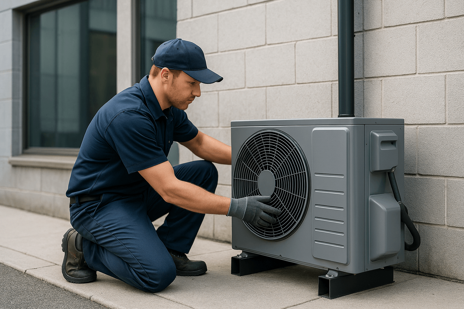 Technician from Platinum Mechanical installing a new heat pump for a commercial client.
